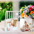 ILYXY 2 Pack Acrylic Frame 4x4, 20% Thicker, 20mm Thick Frameless Clear Picture Frame, Double Sided Magnetic Photo Frame, Free Standing Desktop Display Stand Acrylic Picture Frames