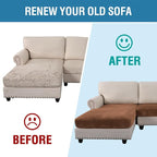 H.VERSAILTEX Velvet Stretch Sectional Couch Covers 4 Pieces Sofa Seat Cushion Covers L Shape Separate Cushion Couch Chaise Cover for Both Left/Right Couch (Large Sofa 3 Seater + 1 Chaise, Caramel)