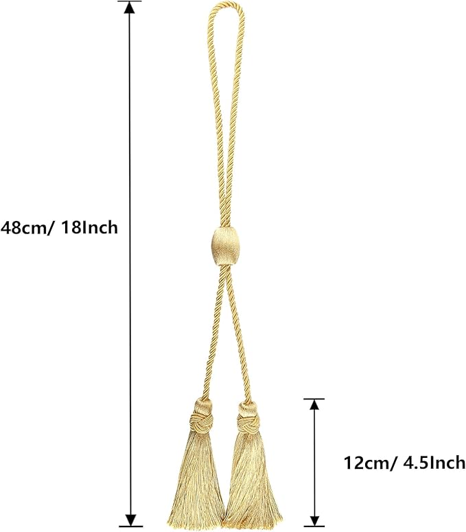 Gold Curtain Tiebacks with Tassel,Modern Rope Window Curtain Ties Backs for Draperies, Outdoor Elegant Decorative Curtain Holdbacks
