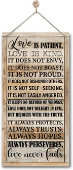 1 Corinthians 13:4-8 Inspirational Hanging Wood Decor Sign, Printed Wood Sign, Love is Patient, Love is Kind Quote, Hanging Bible Verses Woods Wall Signs, Rustic Home Decor Signs, Christian Gift E1
