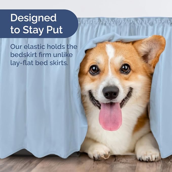 Wrap Around Dust Ruffle Bed Skirt - Light Blue - Twin/Twin XL Size Beds with 18 Inch Drop - Elastic Strap - Adjustable Pleated Bedskirt with Brushed Fabric and Wrinkle Free - Women, Men, Kids & Teens