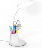 Desk Lamp, LED Desk Lamp for Home Office, Touch Table Lamp with 3 Color Modes 360° Adjustable Arm, Dimmable Desk Light with Pen Phone Holder, White