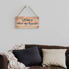 SENJIAN Rustic Family Quote Wood Decor Sign, Home is Where My Boys are Printed Wood Sign Wall Art, Hanging Door Sign, Decorative Wood Sign Home Decor 6" x 12"