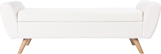 HomePop Modern Storage Bench with Wood Legs Home Décor|Bench with Storage for Living Room & Bedroom - Sherpa Cream