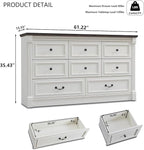 Farmhouse 8 Drawers Dresser for Bedroom, 61" Wide Large Dressers & Chests of Drawers w/Roman Column, Storage Dressers Organizer for Bedroom, Hallway, Living Room, White