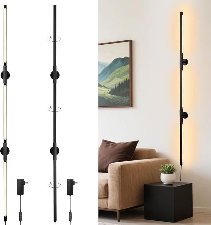 53.2 Inch Wall Lights, 360°Rotatable Wall Sconce, 3 Color Temperatures, Plug-in Dimmable Wall lamp for Bedroom, Living Room（1 Pack）