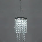 Hanging Solar Lantern Outdoor, 2 Tiers 21” Solar Transparent Acrylic Beaded Chandelier with Cool White LED S Hooks for Garden Yard Patio Gazebo Outside Decor