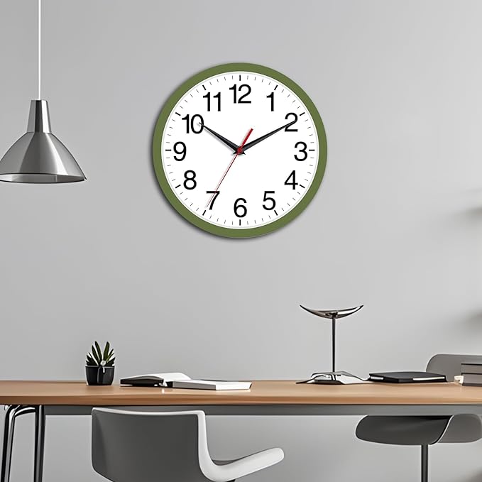 Wall Clock Modern 8 Inch Battery Operated Silent Non Ticking Small Analog Clock Decorative for Bedroom Kitchen Bathroom Office Home (Olive Green)