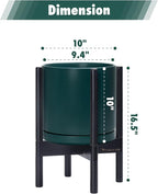 D'vine Dev Ceramic Planter with Ebony Stand - 10 Inch Modern Round Flower Pot with Wood Planter Holder, Teal, 55-B-L-4