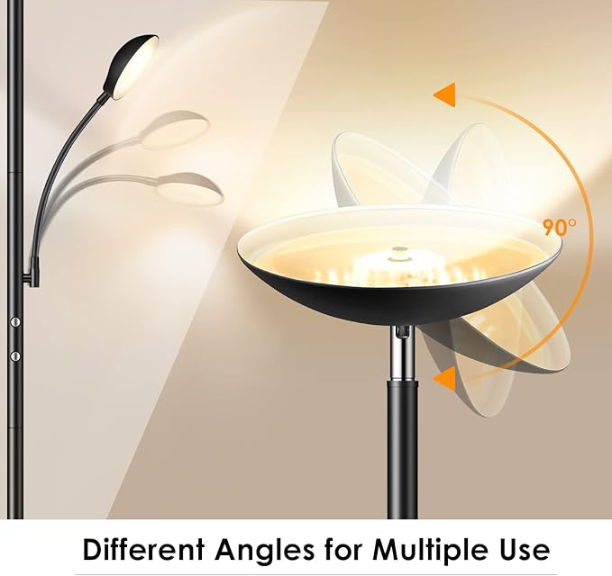 BoostArea Floor Lamp, LED 20W/2000LM Bright Torchiere Floor Lamp with 5W Adjustable Reading Lamp, Stepless Dimmable Standing Lamp, 2 Rotary Switch, Modern Floor Lamps for Living Room, Bedroom, Office