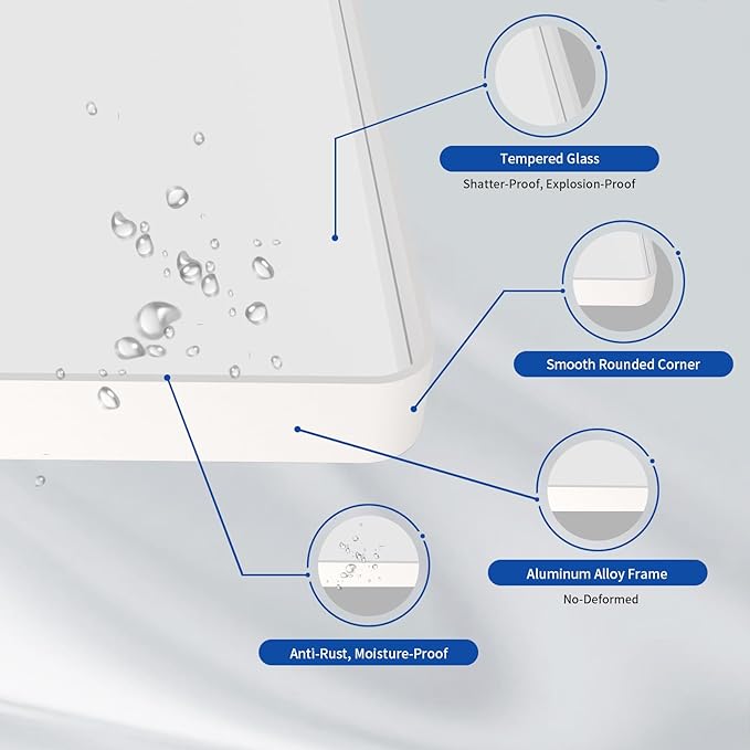 WEER White Bathroom Mirror 48X36 Inch, Rounded Rectangle White Metal Frame Mirror, Matte White Bathroom Vanity Mirror with Tempered Glass, Anti-Rust, Hangs Horizontally or Vertically