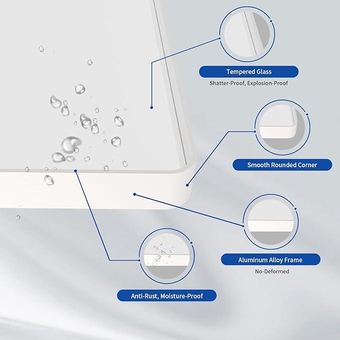 WEER White Bathroom Mirror 48X30 Inch, Rounded Rectangle White Metal Frame Mirror, Matte White Bathroom Vanity Mirror with Tempered Glass, Anti-Rust, Hangs Horizontally or Vertically