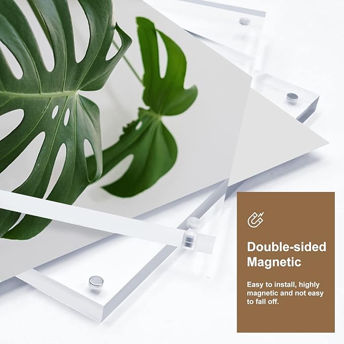 Egofine 5x5 Acrylic Frames 5 Pack, 20mm Thicker Frameless Clear Picture Frames, Double Sided Magnetic Picture Frames, Free Standing Desktop Display