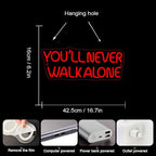 WLHOPE You'll Never Walk Alone Neon Signs for Wall Decor Adjustable Red LED Lights Decorations for Art Room Bedroom Birthday Party Men Cave, Best Gift for Friends Boys and Girls