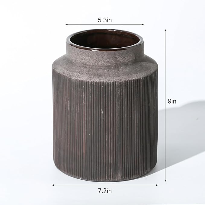 Farmhouse Vase for Home Decor, Vintage Rustic Terracotta Flower Vase Suitable for Home Decor, Living Room, Shelf, Dining Table. Large 7.2 * 9 in