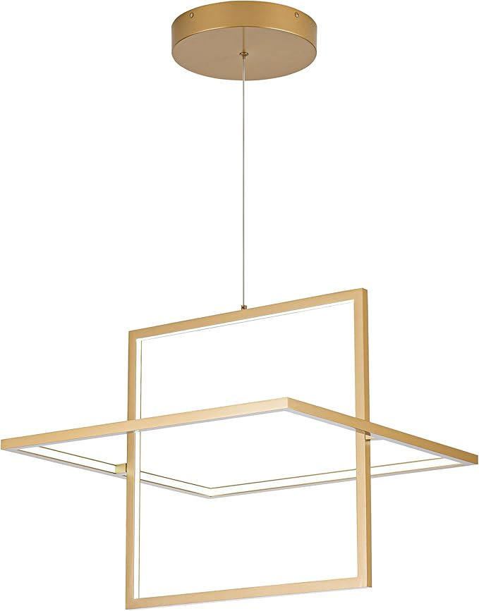 Modern LED Chandelier Led Pendant Light Square Contemporary Chandelier Hanging Light Dimmable for Living Room, Dining Room, Bedroom, Kitchen, Stydy Room 65W 3000K/4000K/6000K (Glod)