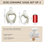 White Vases for Decor, Heart Shaped Ceramic Vase Set of 2, Nordic Heart Shaped Vases, Minimalist Decorative Vase for Table Centerpiece Wedding Dining Living Room Office House Decoration