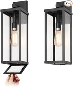 mirrea 18" Classic Outdoor Wall Sconce 1 Light in Matte Black Rectangular Metal Frame and Clear Glass Shade Waterproof Porch Light Patio Light Pack of 2