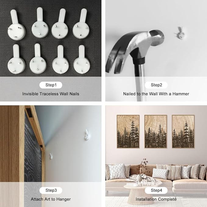 Pine Tree Framed Canvas Wall Art Set, Natural Woodland Landscape Wall Decor, Large Retro Forest Painting, Vintage Brown Artwork for Living Room, Bedroom, Kitchen, Study, Office - 16"x24"x3