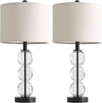 Oneach 24" Glass Table Lamps Set of 2, Black Modern Table Lamps with USB Ports for Living Room, Linen Shade Bedside Lamps for Bedroom, Nightstand, Side Table (Bulbs not Included)