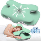 Cervical Neck Pillow for Pain Relief, Contour Memory Foam Pillow with Ice Silk Pillowcase, Neck Support Pillows, Ergonomic Orthopedic Pillow for Back, Side, Stomach Sleepers (Green)