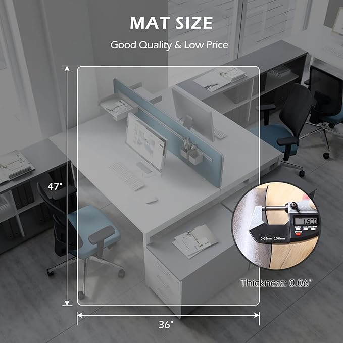 SALLOUS Clear Chair Mat, 47"x36" Office Chair Mat for Hard Floors, Vinyl Desk Chair Mat Protector for Hard Surface (Clear)