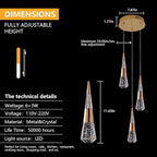 3-Light Pendant Light Kitchen Island, Dimmable Modern Pendant Light Kitchen Island Light Fixture Luxury Meteor Shower-Style Gold Led Chandelier for Dinning Room, Kitchen Lighting Fixture