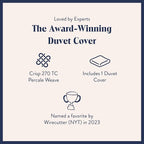 Brooklinen Luxury Percale Duvet Cover – 100% Cotton, Cool, Crisp, Extra-Long Corner Ties, Button Closure, Soft & Breathable – Machine Washable, Duvet Cover Full/Queen Bed Sizes (Sky)