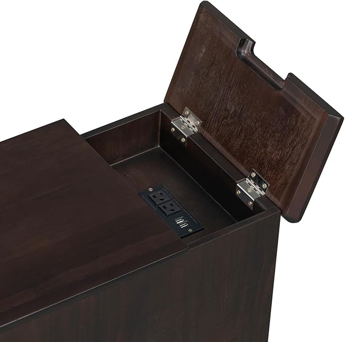 Traditional Wood Narrow End Table with Charging Station, Modern Vintage Sofa Side Table Storage & Multifunctional Drawer, Antique Espresso Set of 2 for Living Room, Bedroom, Office, No Assembly