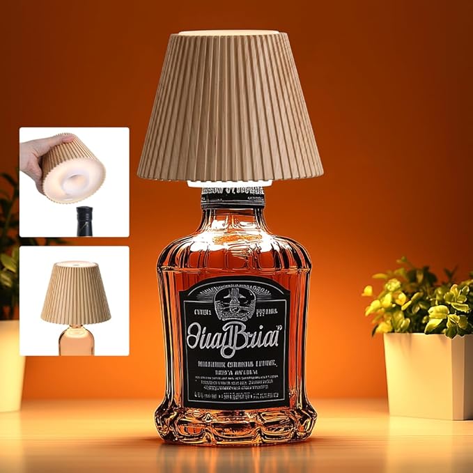 WILIT Wireless Bottle Lamp Shades for Table Lamps, 3 Level Brightness Bar Lights for Home Bar, Rechargeable Cordless Lamp for Bedroom Bar&Restaurant, Modern Wine Bottle Light, Gifts for Women
