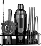 14-Piece Cocktail Shaker Set Bartender Kit with Black Stand, Bar Tool Set for Drink Mixing Bartending Kit Bar Sets Accessories: 750ml(25oz) Shaker, Jigger, Muddler, Cocktail Recipes (Black)
