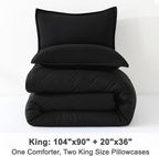 Litanika Black Comforter King Size, 3 Pieces Lightweight Solid Bedding Comforter Set, All Season Fluffy Bed Set (104x90In Comforter & 2 Pillowcases)
