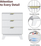 Fluted Dresser for Bedroom,3 Drawer Dresser for Closet,Storage Cabinet and Chest of Drawers with Gold Handle,TV Stand,Storage Organizer for Living Room,Hallway,Entryway,White