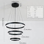 O'NEELDY Modern LED Chandeliers Adjustable Hanging Black Pendant Light Fixture 3 Ring Flush Mount Chandeliers for Bedroom,Kitchen,Island Cafe