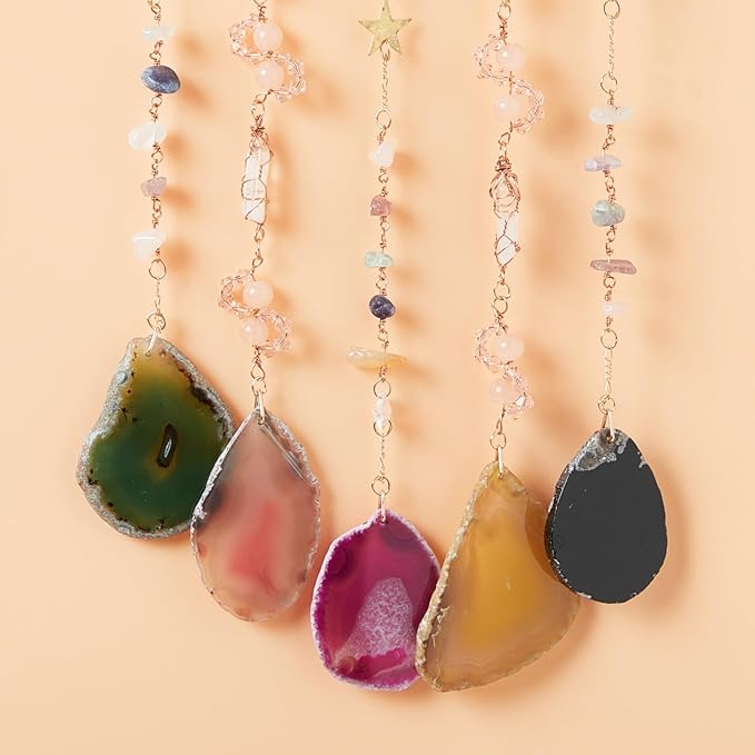 Rainbow Agate Gemstone Big Dream Catcher 7 Chakra Tree of Life Dream Catcher with Crystal Stones Handmade Dreamcatcher Wall Decor for Adults Boys Girls,Bedroom,Garden,Bless Gift(Large Colorful Moon)