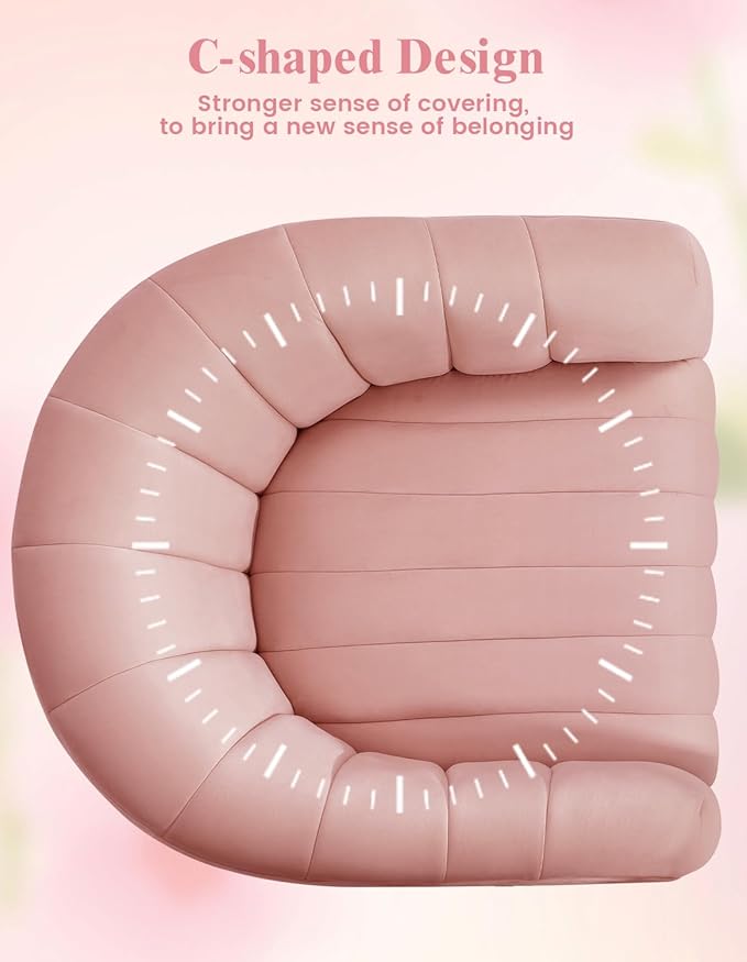 Kromax Swivel Accent Chair, Mid Century 360 Degree Barrel Chair with Armrest, Overstuffed Tufted Velvet, Ideal for Living Room, Bedroom, Reading Room, Light Pink