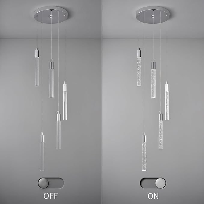 Modern Light Fixture Kitchen Island Pendant Light Dimmable LED Chrome Pendant Lights Mini Crystal Pendant Lighting for Bedroom Dining Room Living Room（5-Light ）