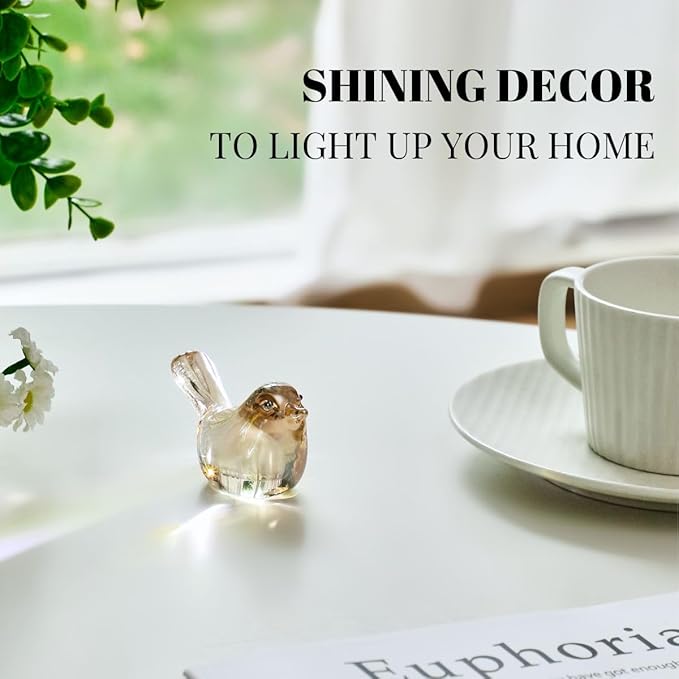 Crystal Glass Bird Figurines - Colorful Decoration Paperweight, Hand Blown Art Animal Collectible, Gift for Women