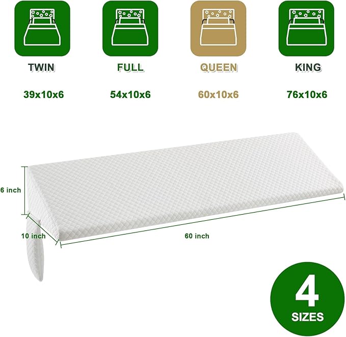 JJDANFILL Queen Size Bed Wedge Pillow Plus for Sleeping, Headboard Pillow/Bed Gap Filler/Mattress Wedge Close The Gap (0-8"), Between Your Headboard and Mattress. (60"*10"*6")