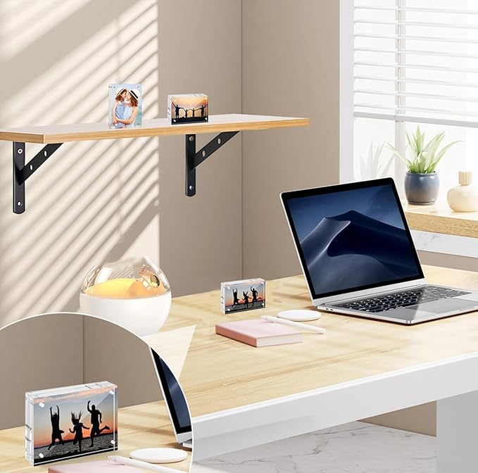 12 Pack Mini Acrylic Picture Frames 2.5 x 3.5 Inch Clear Acrylic Business Card Frame Double Sided Magnetic Photo Block Frames Wallet Size Desktop Display Stand for Office Home