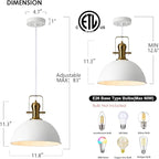 12 Inch Sandy White Farmhouse Pendant Lights Pendant Lights for Kitchen Island Industrial Adjustable Height Vintage Dome Hanging Light Fixtures for Barn, Dining Room 3 Packs