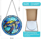 Stained Glass Turtle Suncatcher Window Hanging - Handmade Sea Turtle Suncatchers for Windows with Hooks - Sea Glass Wall Art Home Decor Outdoor Garden Sun Catcher - Birthday Gifts for Mom Grandma