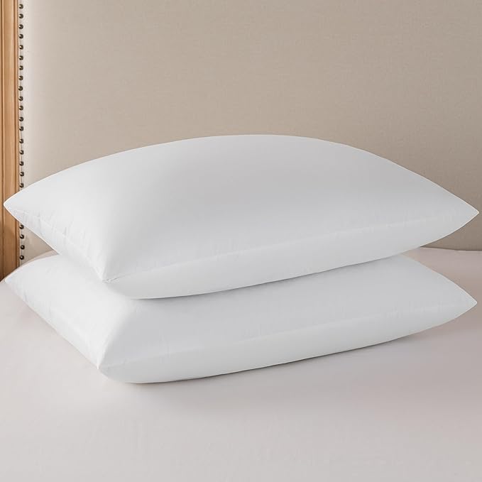 Goose Feathers and Down Pillows, Cotton Cover, Bed Sleeping Hotel Collection Pillows,Set of 2, Queen Size 20x28