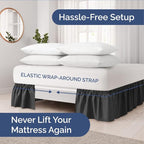 Wrap Around Dust Ruffle Bed Skirt - Black - for King Size Beds with 18 Inch Drop - Easy Fit Elastic Strap - Adjustable Pleated Bedskirt w/Brushed Fabric - Wrinkle Free - for Women, Men, Kids & Teens