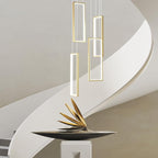 Modern Kitchen Island Dimmable Pendant Light Fixture Gold 54W LED Pendant Lights 4 Rings Rectangular Chandelier Staircase Large Chandelier Lobby Living Room Foyer High Ceiling Chandeliers