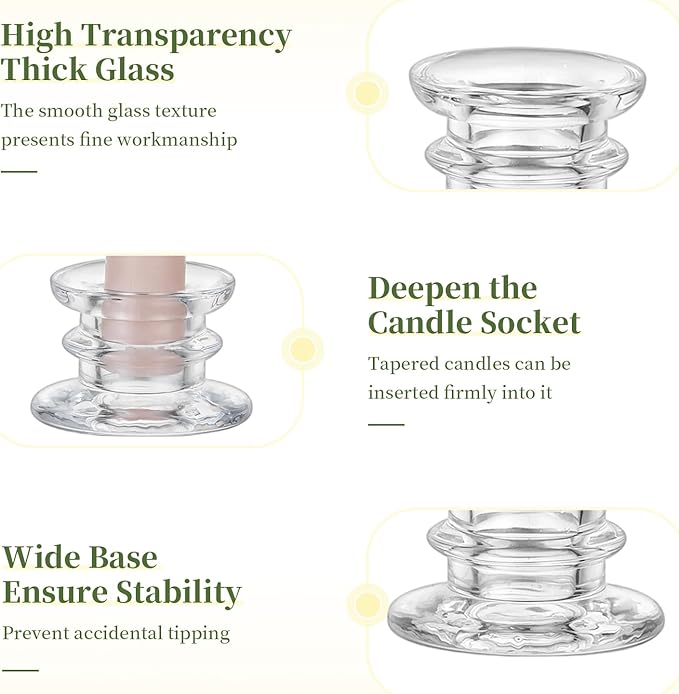 Glasseam Taper Candle Holders Bulk: 10pcs Glass Candle Sticks Holder Decor Clear Short Small Candlestick Holders Modern for Table Centerpiece Wedding Christmas Dinner Party