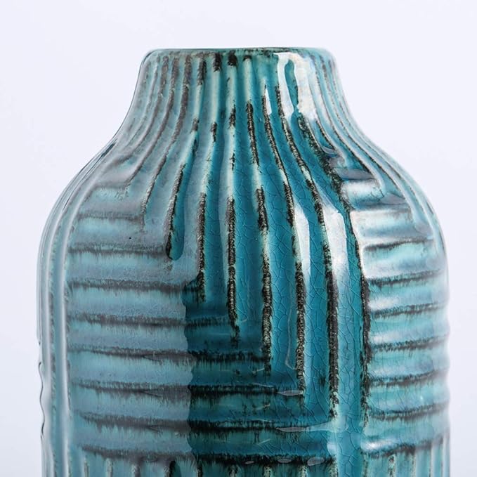 hjn Ceramic Vase- Teal Vase for Home Decor，Flower Vase for Centerpieces, Modern Decor Vases for Living Room/Bookshelf/Mantel/Home Decor Accents - Teal texture-Large-10.6" H