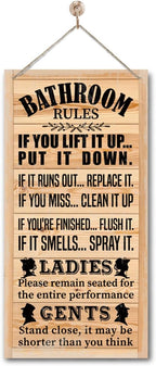 Rustic Western Bathroom Decor - Funny Wall Signs, Farmhouse Country Rules Wall Decor H1