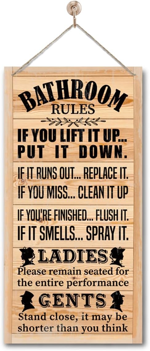 Rustic Western Bathroom Decor - Funny Wall Signs, Farmhouse Country Rules Wall Decor H1