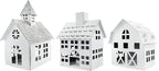 AuldHome Design Farmhouse Christmas Village Collection #2 w/Church, Barn and School (Set of 3, White); Candle Lantern Decorative Christmas Town Display